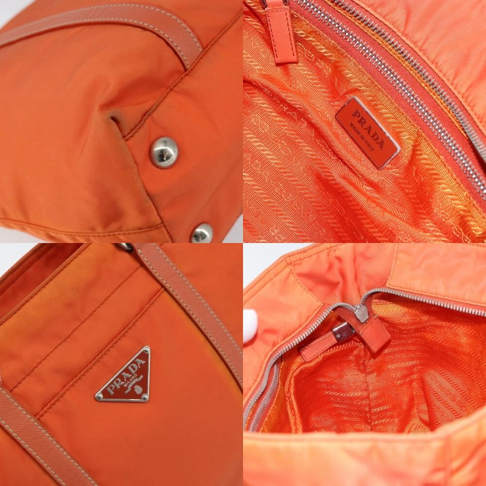 PRADA Tote Bag Nylon Leather Orange Silver Auth gh1423 - Picture 14 of 15